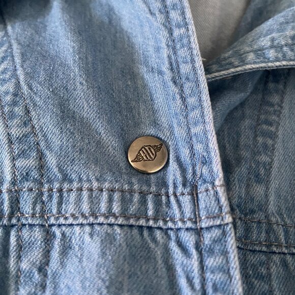 Vintage Harley Davidson Women's Blue Denim Snap Button-Up Vest Embroidered Large - Picture 9 of 10